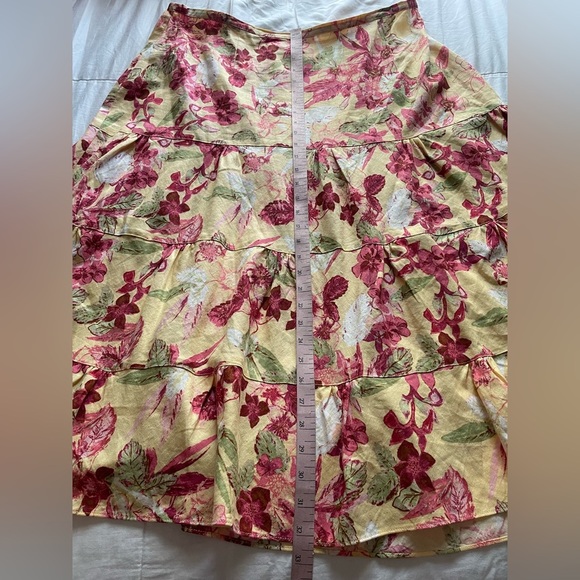 Emma James Linen Rayon Butter Yellow Floral Tiered Skirt 16W Fairy Cottage Boho - Picture 9 of 9